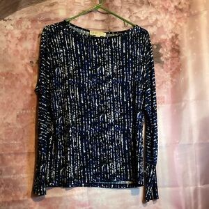 Michael Kors Navy and White Long Sleeve Top